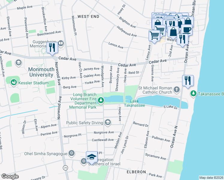 map of restaurants, bars, coffee shops, grocery stores, and more near 788 Shrewsbury Avenue in Long Branch