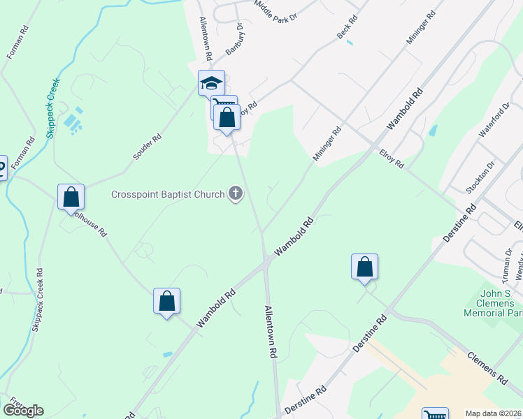 map of restaurants, bars, coffee shops, grocery stores, and more near 32 Knights Crest Court in Souderton