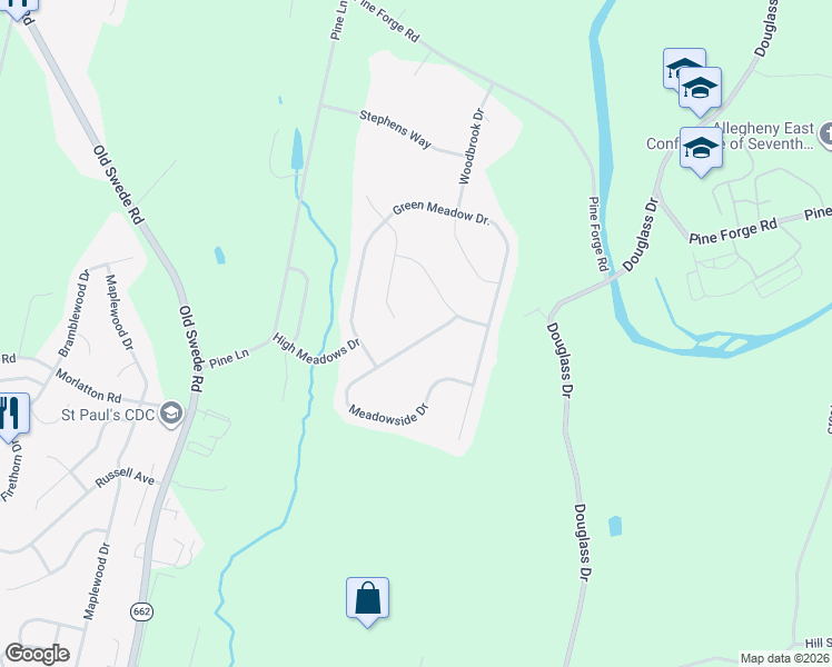 map of restaurants, bars, coffee shops, grocery stores, and more near 18 Meadowside Drive in Douglassville