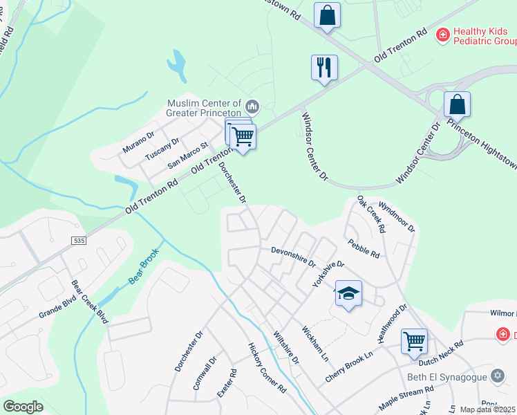 map of restaurants, bars, coffee shops, grocery stores, and more near 234 Dorchester Drive in East Windsor