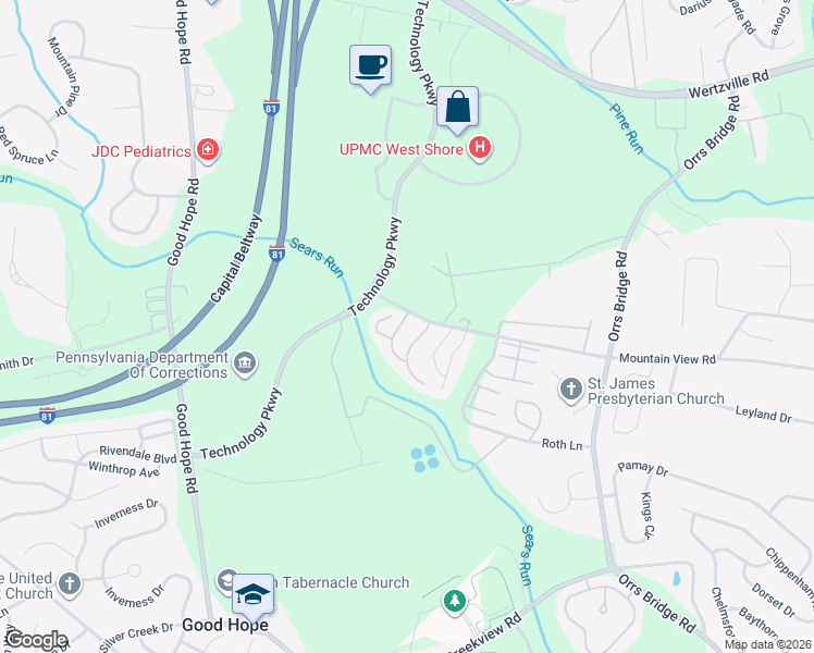 map of restaurants, bars, coffee shops, grocery stores, and more near 1280 Hunters Ridge Drive in Cumberland County