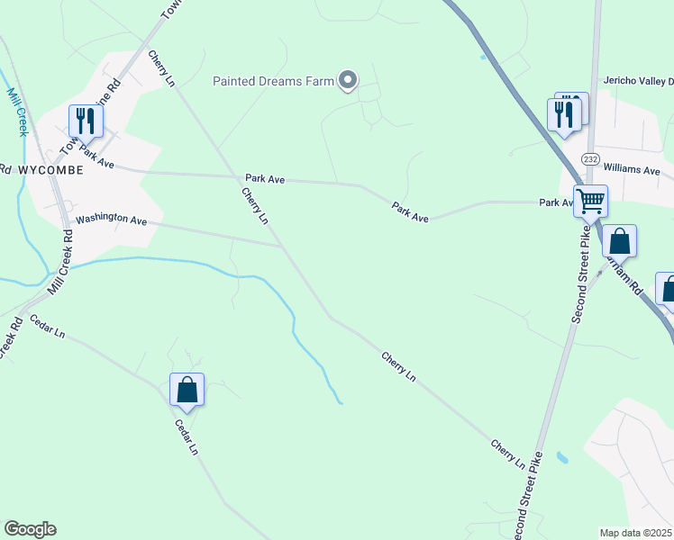 map of restaurants, bars, coffee shops, grocery stores, and more near 929 Cherry Lane in Newtown