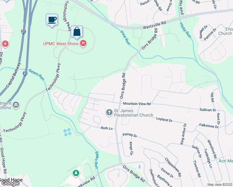 map of restaurants, bars, coffee shops, grocery stores, and more near 1526 Tussey Court in Mechanicsburg