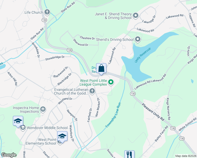 map of restaurants, bars, coffee shops, grocery stores, and more near 110 West Point Drive in Greensburg