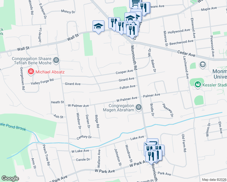 map of restaurants, bars, coffee shops, grocery stores, and more near 48 Fulton Avenue in West Long Branch