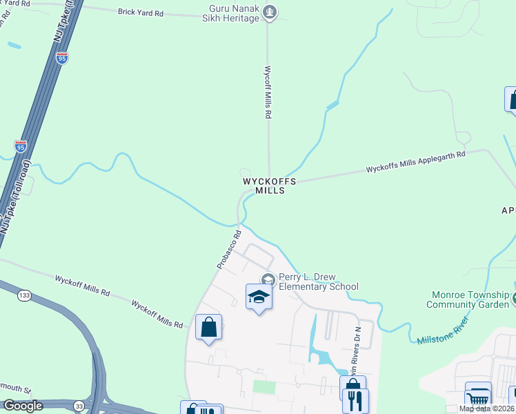 map of restaurants, bars, coffee shops, grocery stores, and more near 30 Probasco Road in Hightstown