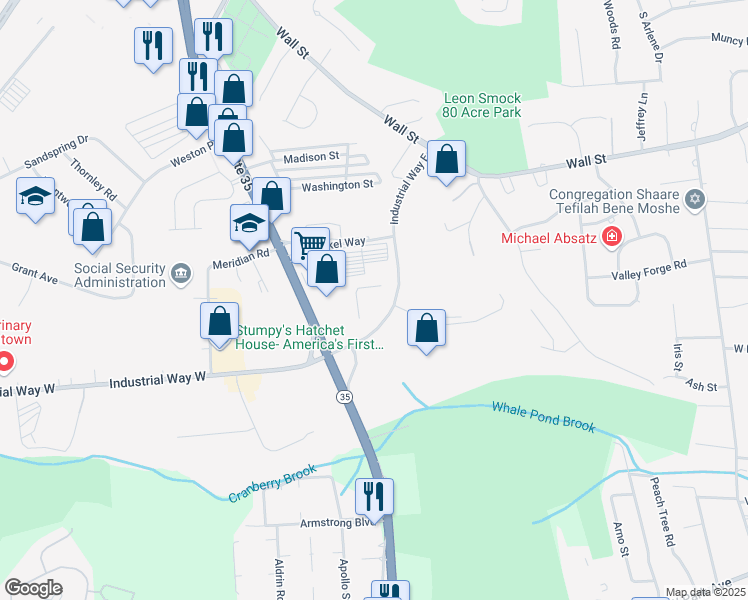 map of restaurants, bars, coffee shops, grocery stores, and more near 3 Industrial Way East in Eatontown