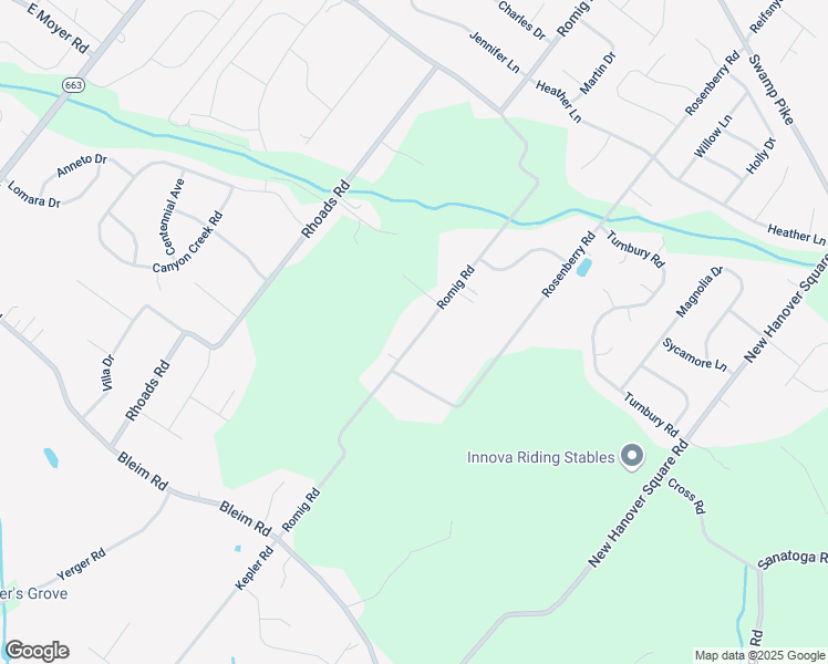 map of restaurants, bars, coffee shops, grocery stores, and more near 2384 Romig Road in Gilbertsville