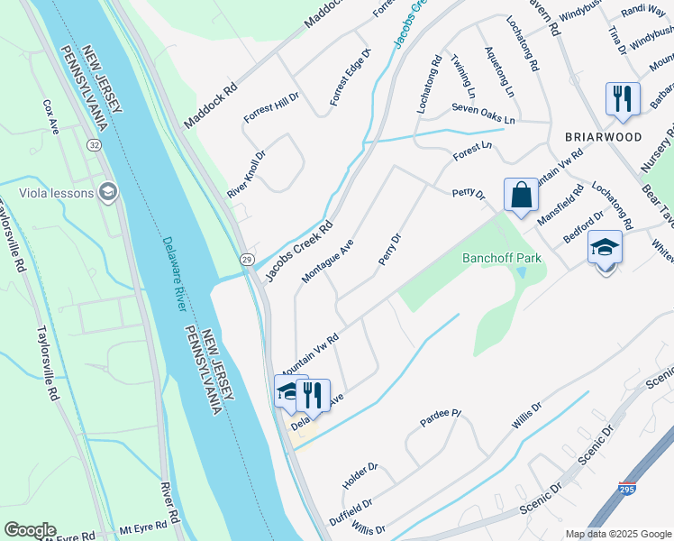 map of restaurants, bars, coffee shops, grocery stores, and more near 31 Montague Avenue in Ewing Township