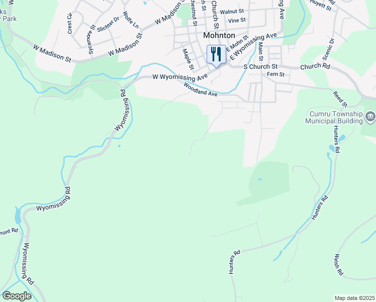 map of restaurants, bars, coffee shops, grocery stores, and more near 77 Granite Street in Mohnton