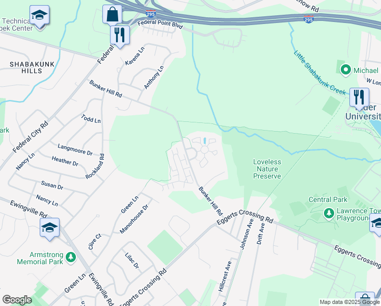 map of restaurants, bars, coffee shops, grocery stores, and more near 1000 Stewards Crossing Way in Lawrence Township