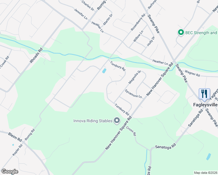 map of restaurants, bars, coffee shops, grocery stores, and more near 2329 Casmar Way in Gilbertsville