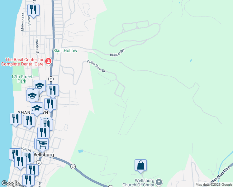 map of restaurants, bars, coffee shops, grocery stores, and more near 122 White Bell Circle in Wellsburg