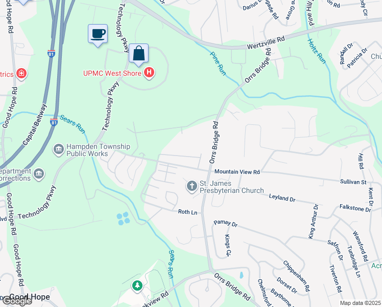map of restaurants, bars, coffee shops, grocery stores, and more near 4136 Kittatinny Drive in Mechanicsburg
