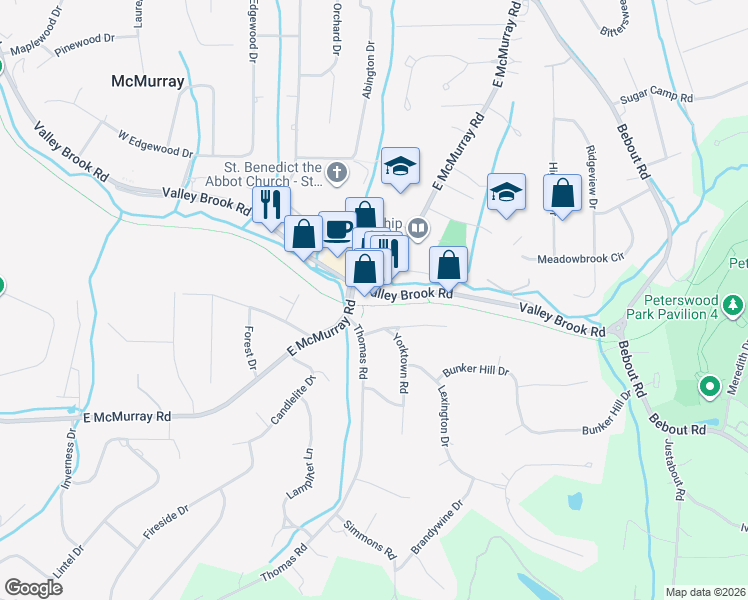 map of restaurants, bars, coffee shops, grocery stores, and more near 506 Valley Brook Road in Venetia