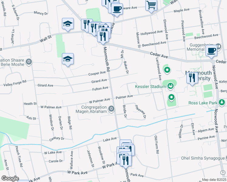 map of restaurants, bars, coffee shops, grocery stores, and more near 460 Monmouth Road in West Long Branch