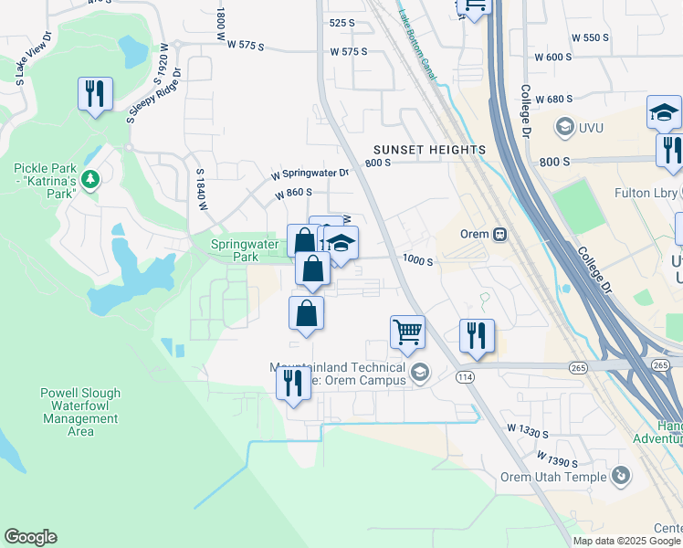 map of restaurants, bars, coffee shops, grocery stores, and more near 1053 South 1675 West in Orem