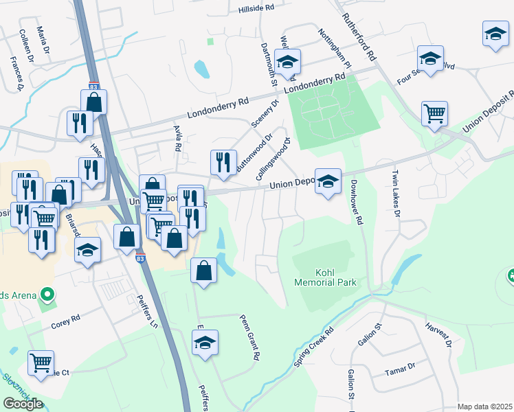 map of restaurants, bars, coffee shops, grocery stores, and more near 1093 Acri Drive in Harrisburg
