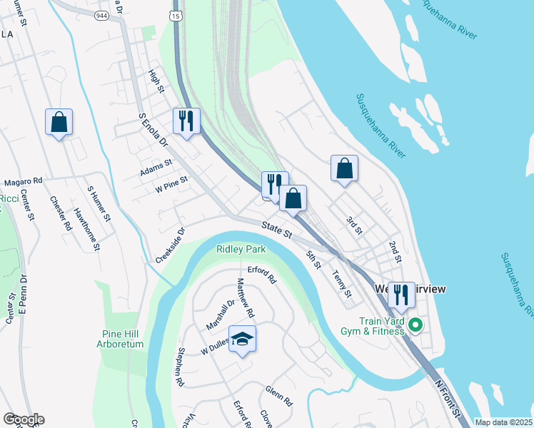 map of restaurants, bars, coffee shops, grocery stores, and more near 421 Fairview Avenue in Enola