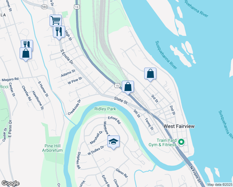 map of restaurants, bars, coffee shops, grocery stores, and more near 421 Fairview Avenue in Enola