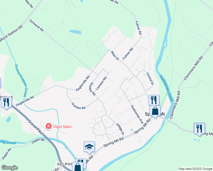 map of restaurants, bars, coffee shops, grocery stores, and more near 240 Goshen Road in Schwenksville