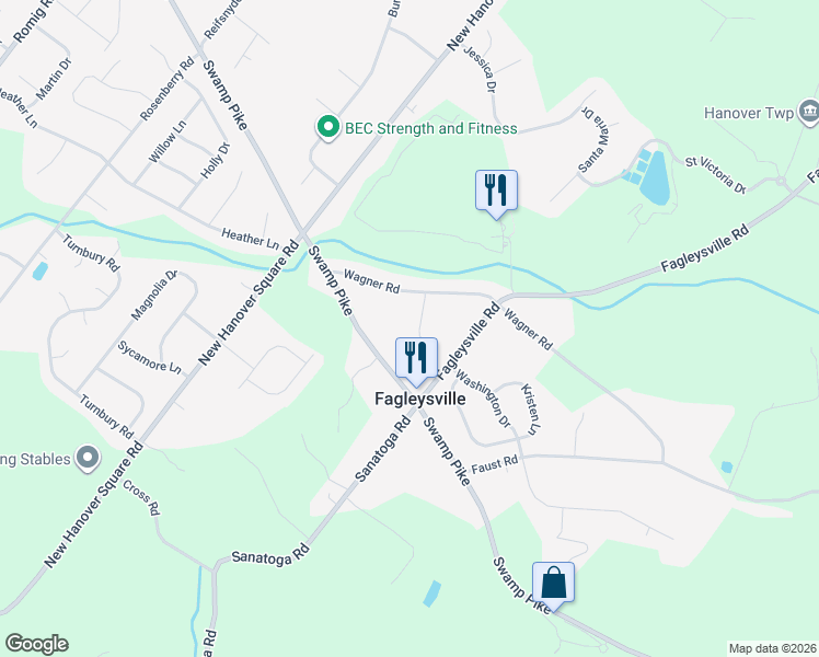 map of restaurants, bars, coffee shops, grocery stores, and more near 2863 Marietta Way in Gilbertsville