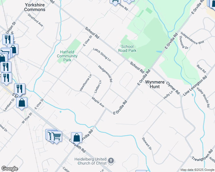 map of restaurants, bars, coffee shops, grocery stores, and more near 2243 Hedgewood Road in Hatfield