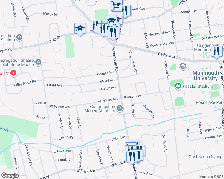 map of restaurants, bars, coffee shops, grocery stores, and more near 101 West Palmer Avenue in West Long Branch