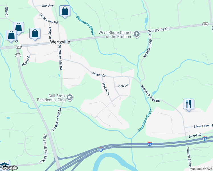 map of restaurants, bars, coffee shops, grocery stores, and more near 5 Marble Street in Mechanicsburg
