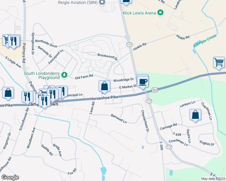map of restaurants, bars, coffee shops, grocery stores, and more near 193 East Market Street in Palmyra