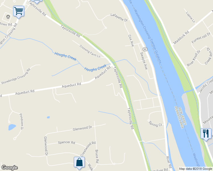 map of restaurants, bars, coffee shops, grocery stores, and more near 985 Taylorsville Road in Washington Crossing