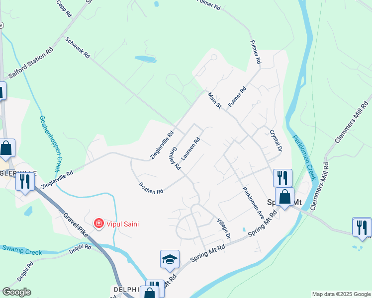 map of restaurants, bars, coffee shops, grocery stores, and more near 216 Laureen Road in Schwenksville