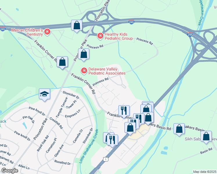 map of restaurants, bars, coffee shops, grocery stores, and more near 605 Sonnett Place in Trenton