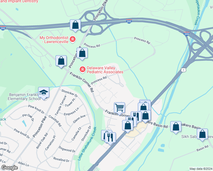 map of restaurants, bars, coffee shops, grocery stores, and more near 605 Sonnett Place in Trenton