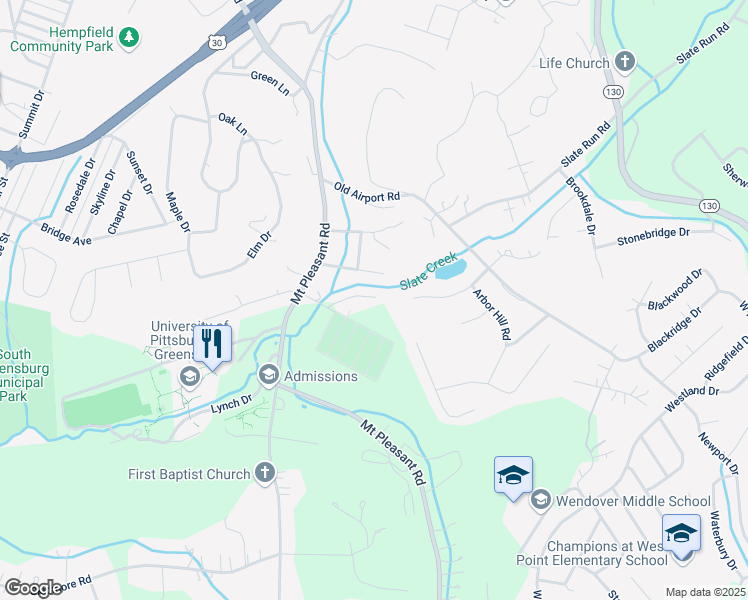 map of restaurants, bars, coffee shops, grocery stores, and more near 124 Starboard Villa in Greensburg