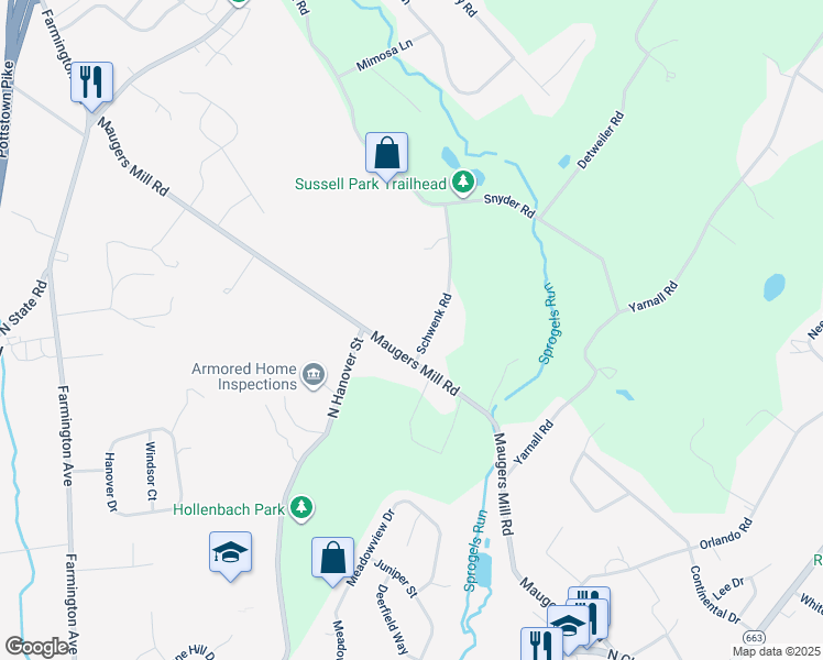map of restaurants, bars, coffee shops, grocery stores, and more near 1519 Schwenk Road in Pottstown