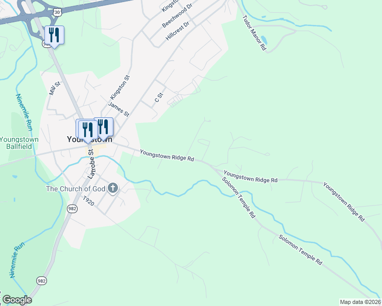 map of restaurants, bars, coffee shops, grocery stores, and more near 934 Youngstown Ridge Road in Latrobe