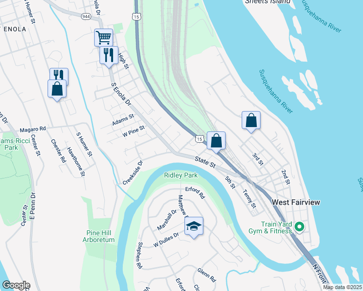 map of restaurants, bars, coffee shops, grocery stores, and more near 227C Pennsylvania Avenue in Enola
