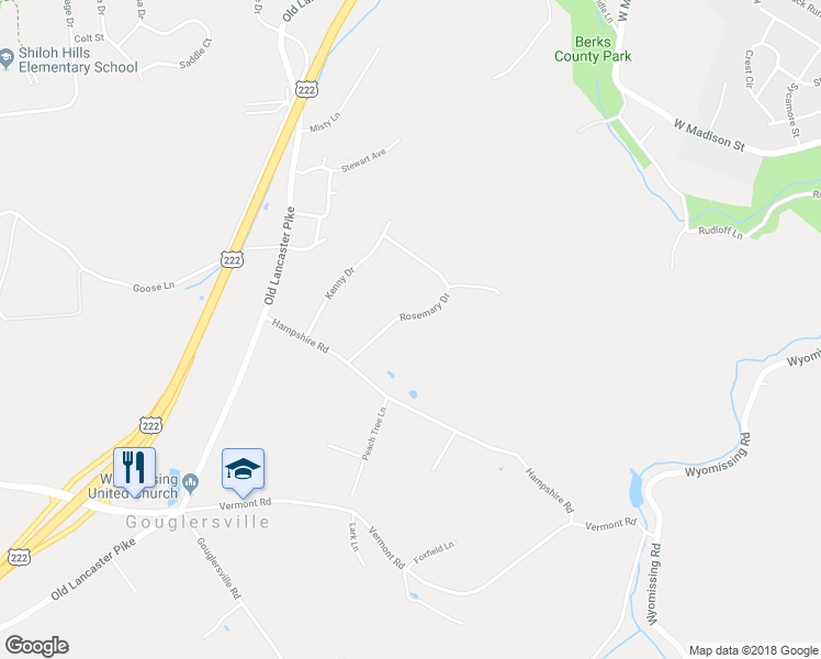 map of restaurants, bars, coffee shops, grocery stores, and more near 21 Rosemary Drive in Reading