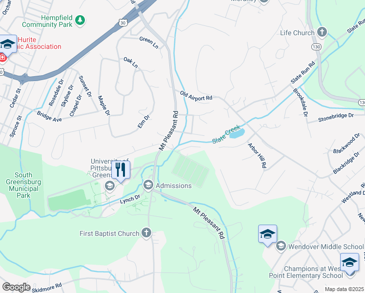 map of restaurants, bars, coffee shops, grocery stores, and more near 109 Starboard Villa in Greensburg