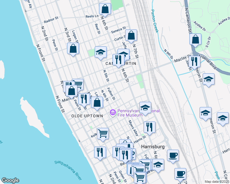 map of restaurants, bars, coffee shops, grocery stores, and more near 2008 North 5th Street in Harrisburg