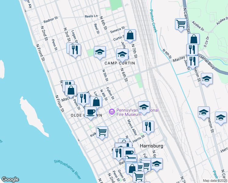 map of restaurants, bars, coffee shops, grocery stores, and more near 2008 North 5th Street in Harrisburg