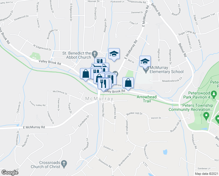 map of restaurants, bars, coffee shops, grocery stores, and more near 505 Valley Brook Road in Venetia