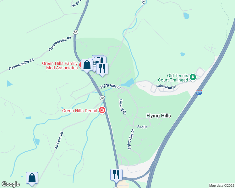 map of restaurants, bars, coffee shops, grocery stores, and more near 6 Fairway Road in Reading