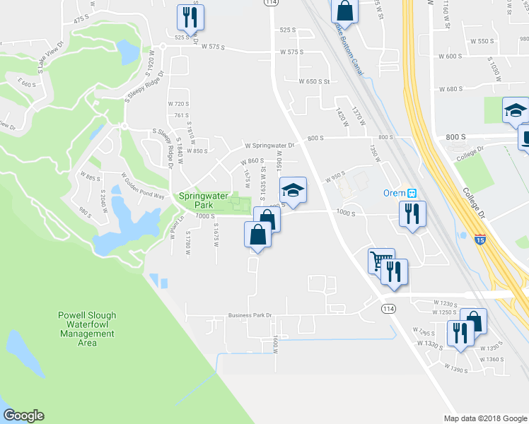 map of restaurants, bars, coffee shops, grocery stores, and more near 1625 980 South in Orem