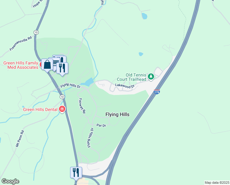 map of restaurants, bars, coffee shops, grocery stores, and more near 57 Winged Foot Drive in Reading