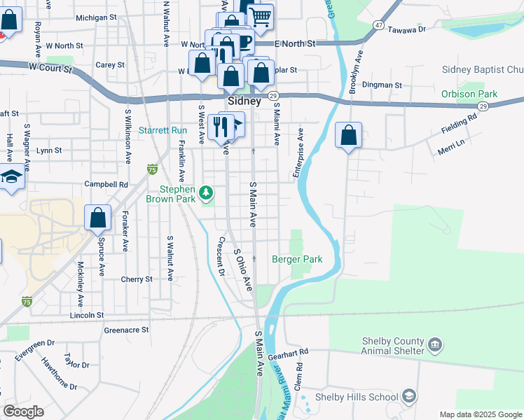 map of restaurants, bars, coffee shops, grocery stores, and more near 606 South Main Avenue in Sidney