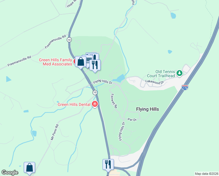 map of restaurants, bars, coffee shops, grocery stores, and more near 15C Fairway Road in Reading
