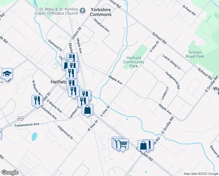 map of restaurants, bars, coffee shops, grocery stores, and more near 3015 Advance Lane in Colmar