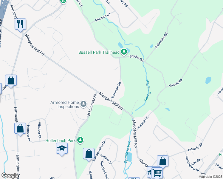 map of restaurants, bars, coffee shops, grocery stores, and more near 1527 Schwenk Road in Pottstown
